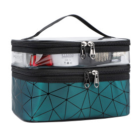 Trousse de Maquillage Portable Double Couche Trousse de Toilette Imperméable Pochette Sac Cosmétique de Voyage Vanity Case avec 