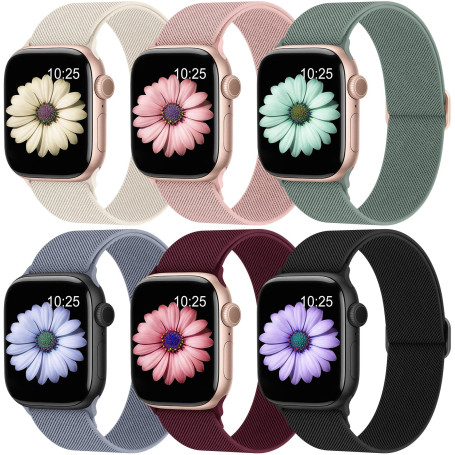 Higgs 6 Pack Bracelets Compatibles avec Bracelet Apple Watch 38mm 40mm 41mm 42mm 44mm 45mm 46mm 49mm Femmes Hommes, Réglable Nyl