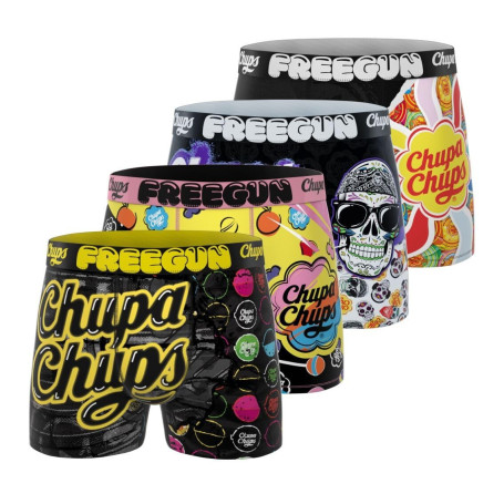 FREEGUN Boxer Homme Chupa Chups, Caleçon Homme, Ultra-Doux & Stretch (Lot de 4)
