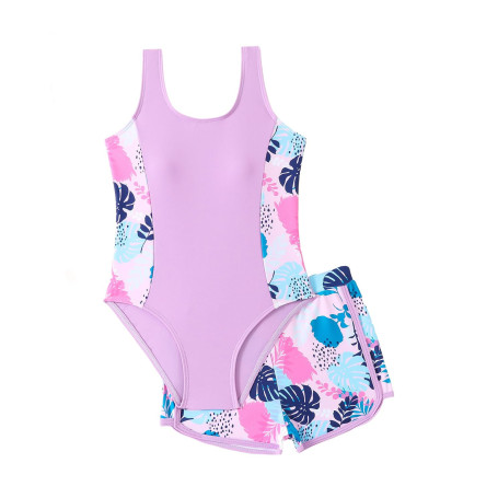 WYTbaby Maillot de bain une pièce sans manches avec short imprimé tropical pour filles de 7 à 14 ans