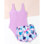 WYTbaby Maillot de bain une pièce sans manches avec short imprimé tropical pour filles de 7 à 14 ans