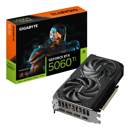 GIGABYTE GeForce RTX 5060 Ti WINDFORCE MAX OC 16G Carte Graphique – 16 Go GDDR7, 128 bits, PCI-E 5.0, 2587 MHz Fréquence du proc