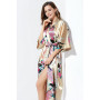 BABEYOND Kimono Femme Long en Satin - Peignoir Léger Imprimé Paon jusqu'à la Cheville