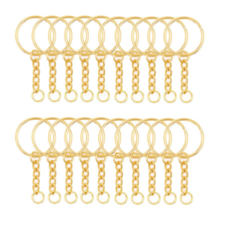 100 pièces Anneau Porte Cle,Or Porte Cles Porte Clé Doré 25 mm Anneaux de Porte-clé en Acier Métal Anneaux de Porte-clé, pour Fa