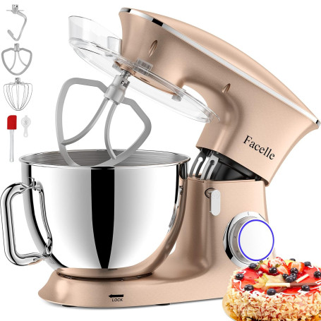 Robot Patissier 2000W 8.5L Robot Cuisine Multifonctions Puissant, Facelle Mixeur Batteur sur Scole, avec Batteur, Fouet, Crochet