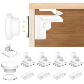 Serrure D'armoire de Sécurité pour Enfants, 4 Pièces avec clé et aide Serrures de Sécurité Magnétiques Solides Convenant aux Arm