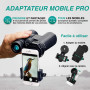 Adaptateur Téléphone Pro pour Jumelles, Monoculaires, Télescopes et Microscopes. Compatible avec n’Importe Quel Smartphone. Idéa