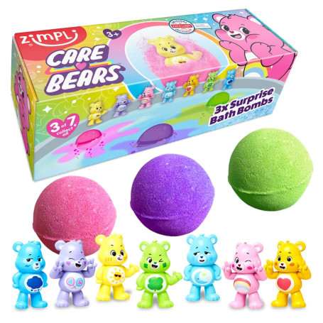 ZIMPLI - Lot de 3 Grandes Bombes de Bain Surprise Bisounours 100g, 1 des 7 Jouets Bisounours à Collectionner, Un Jouet par Bombe