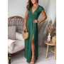 QUNERY Robe Longue Femme Ete Robe de Plage Manches Courtes Robe D'été Casual col en V Taille Haute Robe Cocktail Demoiselle d'ho