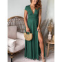 QUNERY Robe Longue Femme Ete Robe de Plage Manches Courtes Robe D'été Casual col en V Taille Haute Robe Cocktail Demoiselle d'ho