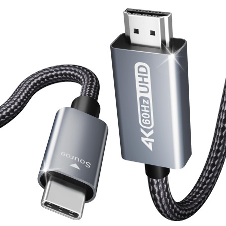 BENFEI Câble USB C vers HDMI (4K@60 Hz), 1.8M Câble Type-C vers HDMI [Thunderbolt 3/4] Compatible pour iPhone 16/15 Pro Max, Mac