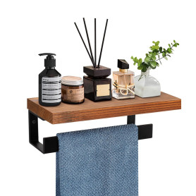 Winmien Hand Towel Holder/Towel Ring with Wooden Shelf, Premium Metal Hand Towel Rack, Hand Towel Hanger for Bathroom, Bath Acce