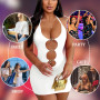 PARUPRUP Femme Sexy Col Halter Mini Robe sans Manche Moulante Dos Nu à Découpes Bodycon Maille Nuisette Décolleté V Chemise de N