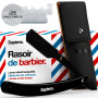 Sapiens Rasoir Coupe Choux Barbe - Rasoir Barbier Homme à Lame Interchangeable + 25 Demi-Lames + Pochette de Transport - Straigh