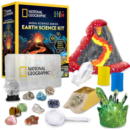 National Geographic Kit Scientifique – Plus de 15 Activités Scientifiques STEM – Culture de Cristal, Lave Volcanique, Kit de Fou