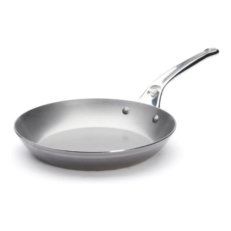 De Buyer - Poêle ronde en tôle d'acier MINERAL B Pro - 24 cm - Fabriquée en France, Sans PFAS, Anti Adhérence Naturelle, Queue E