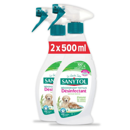 Sanytol - Désodorisant Textiles Désinfectant - 500 ml - Lot de 2 - Tous Types de Textiles - Bactéricide, Virucide - Sans Résidus