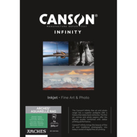 CANSON Infinity ARCHES Aquarelle Rag - Tirage papier Fine Art ARCHES - Boîte de 25 feuilles A4 - Grain texturé - Blanc pur - 310