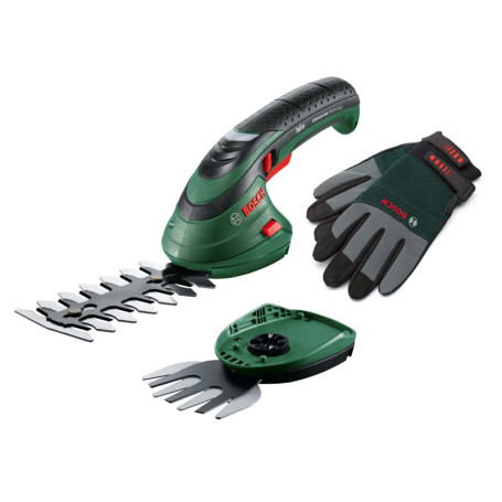 Bosch Ensemble de Coupe-Herbe à Batterie Bosch Isio (3,6 V, Longueur de Lame 12 cm, espacement des Lames 8 mm, avec Gants de Jar