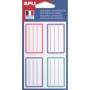APLI 101096 - Pochette 24 étiquettes scolaires lignées bleues/rouges/vertes - 36 x 56 mm - Coins arrondis