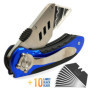 KELI - Cutter utilitaire professionnel, couteau pliant + 10 Lames Black Blade SK2 (Durée de vie 3 fois supérieure), Alu + Gomme,