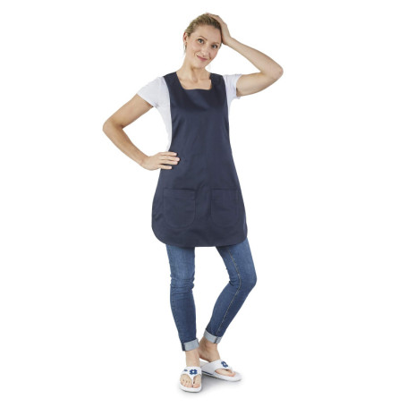 Hurry Jump Tablier Chasuble Blouse chasuble Coloris Marine Encolure Carrée Taille coté reglable par pression