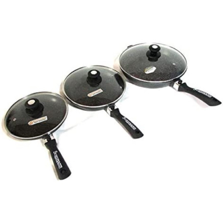 Schumann Professionnel - Lot 3 Poêles Moove Revêtement en Pierre - Compatibles Tous feux dont Induction - Fonte d'Aluminium Sans