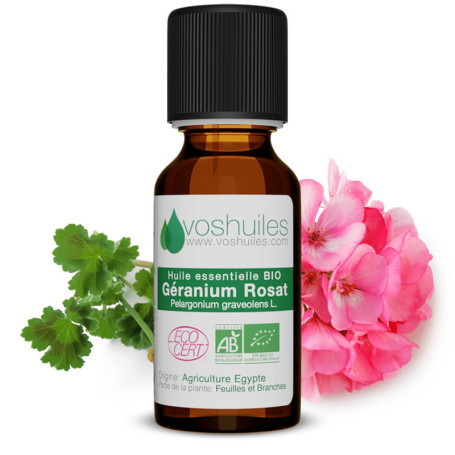 Voshuiles - Huile Essentielle Géranium Rosat - 5ml - 100% Pure et Naturelle - HEBBD - Entreprise Française