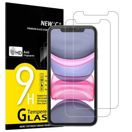 NEW'C Lot de 2, Verre Trempé pour iPhone 11 et iPhone XR, Film Protection écran - Sans Bulles d'air -Ultra Résistant (0,33mm HD 