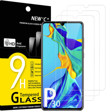 NEW'C Lot de 3, Verre Trempé pour Huawei P30, Film Protection écran sans Bulles d'air Ultra Résistant (0,33mm HD Ultra Transpare