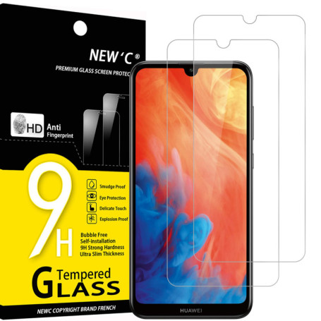 NEW'C Lot de 2, Verre Trempé pour Huawei Y7 2019, Y7 Pro 2019, Y7 Prime 2019, Film en Protection écran efficace contre les Rayur