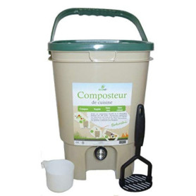 Ecovi Kit Composteur de Cuisine 20L + Activateur 1Kg, Vert, 28 x 28 x 39 cm
