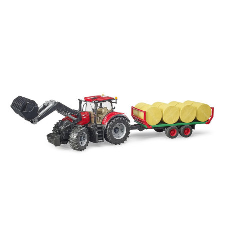 bruder 03198 - Case IH Optum 300CVX avec chargeur frontal & remorque de transport de balles - 1:16 Tracteur, tracteur, remorque 
