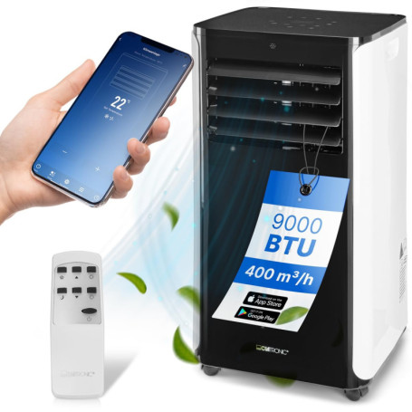Clatronic climatiseur mobile CL 3716, Amazon Alexa et Google Assistant ; refroidissement 3 en 1, déshumidificateur, ventilateur,