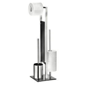 WENKO Combiné WC Rivalta | 3 en 1| Brosse WC et Dérouleur Papier Toilette | Stockage Papier | Tête de Brosse remplaçable | Acier