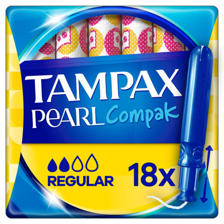 Tampax Compak Pearl, Régulier, 18 Tampons Avec Applicateur, Flux Légers à Moyens, Triple Confort avec Applicateur doux, MotionFi
