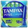 Tampax Compak Pearl, Super, 18 Tampons Avec Applicateur, Flux Moyens à Abondants, Triple Confort avec Applicateur doux, MotionFi