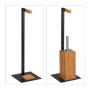 Relaxdays Brosse dérouleur Papier, Ensemble WC, Bambou & métal, Accessoire Toilette, 60x20x20 cm, Nature/Noir, 1 élément