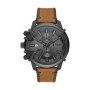 Diesel Montre pour Homme Griffed, mouvement chronographe, boîtier en acier inoxydable 48mm Gunmetal avec un bracelet en cuir, DZ