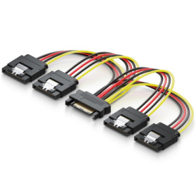 deleyCON 0,15m Adaptateur D’alimentation S-ATA Y - 1x Prise Femelle SATA vers 4x Prises Mâles SATA - Câble D’alimentation Intern