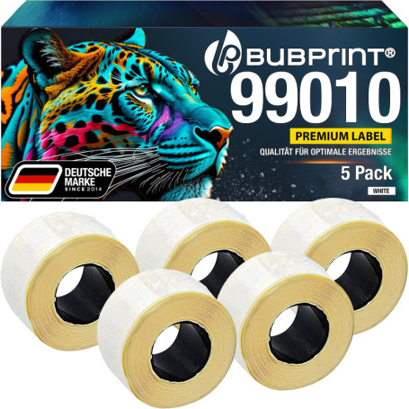 Bubprint 5 Rouleaux Étiquettes Compatible pour Dymo 99010 S0722370 pour Labelwriter 310 320 330 Turbo 400 Twin Turbo Duo 450 Twi