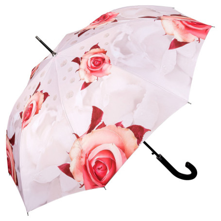 VON LILIENFELD® Parapluie Canne Grand Robuste Résistant au Vent Ouverture Automatique Mariée Fleur Roses, crème
