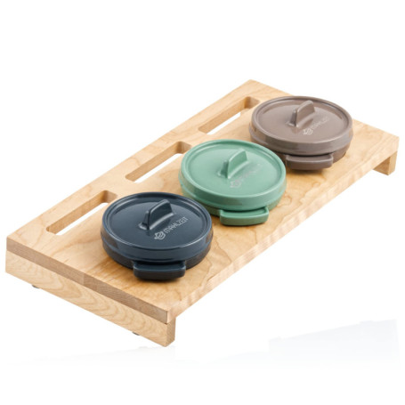 Mahlzeit Lot de 3 mini cocottes avec support en bois - 3 x 250 ml - En fonte émaillée - Petite cocotte