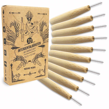 Nature Nerds - Ensemble de brosses interdentaires en bambou (10 pièces) 0,4 mm - ISO 0, 10 brosses au détail
