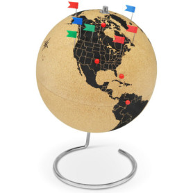 Grand globe en liège, 33 cm de hauteur, avec 54 épingles - globe rotatif en liège - globe terrestre, cadeau idéal pour les pigeo