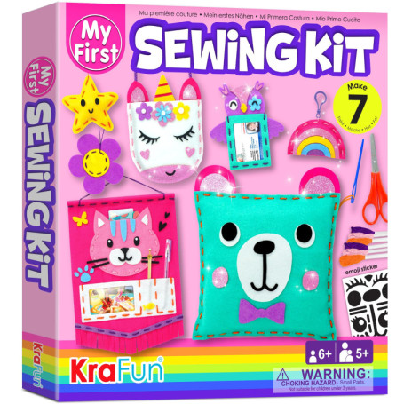 KRAFUN Kit de Couture Licorne pour Enfants dès 5 Ans, 7 Projets Débutants (Poupées, Oreillers), Feutre, Instructions, Boîte Réut