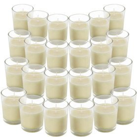 Belle Vous Bougie Votive Non Parfumée avec Bougeoir en Verre Transparent (24 Pcs) - 12 h de Combustion - Bougie de Table avec Po