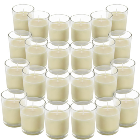 Belle Vous Bougie Votive Non Parfumée avec Bougeoir en Verre Transparent (24 Pcs) - 12 h de Combustion - Bougie de Table avec Po