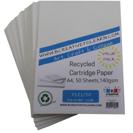 BCreativetolearn 100% Papier De Cartouche D'Art Recyclé Écologique Great Art Paper 140GSM Pack De 50 Feuilles |Blanc|A4