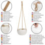 BELLE VOUS Jardiniere Suspendue en Céramique Blanche pour Intérieur/Extérieur - 69 cm - Pot Suspendu Plante Macrame - Corde avec
